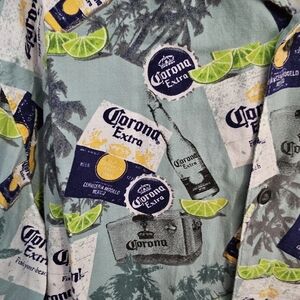Corona Extra Newport Blue Mens XL Hawaiian Shirt Tropical Beer Cotton